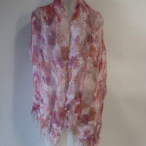 NWT Womens Fleurs Oversized Pink Floral & Butterflies Print Silk Scarf